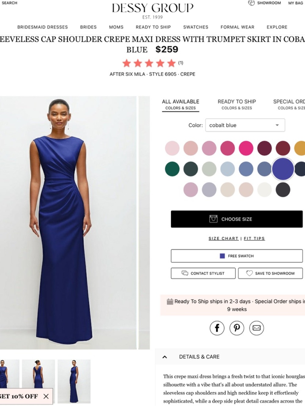 Sleeveless Crepe Maxi Dress in Cobalt Blue — Dessy Group